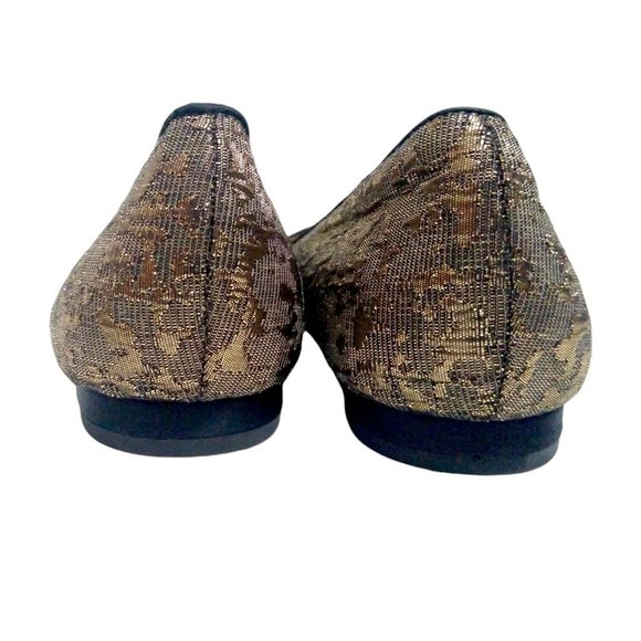 Talbots Womens Gold Embroidered Fabric Canvas Slip On Driving Smoke Flats 7.5 N - Picture 7 of 10